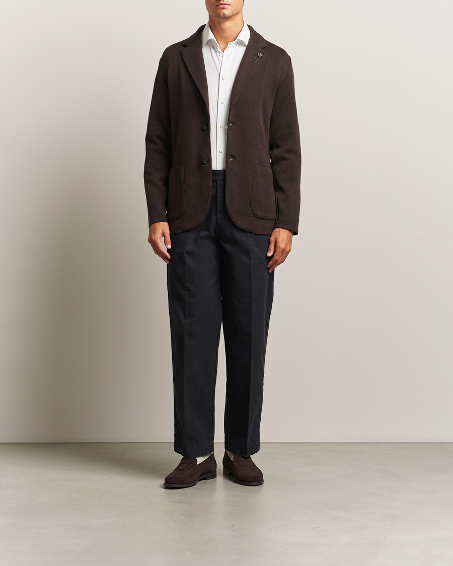 Homme | Blazers | Lardini | Knitted Wool Blazer Dark Brown