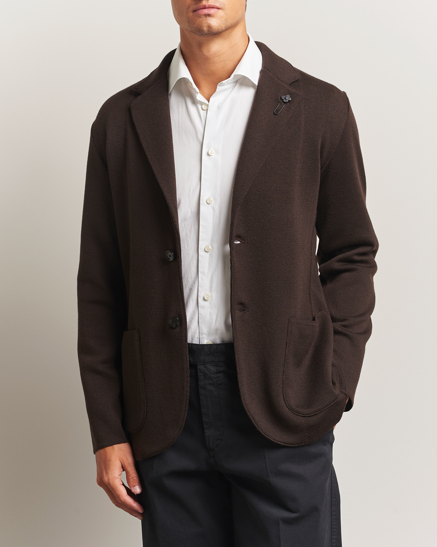 Homme | Blazers | Lardini | Knitted Wool Blazer Dark Brown