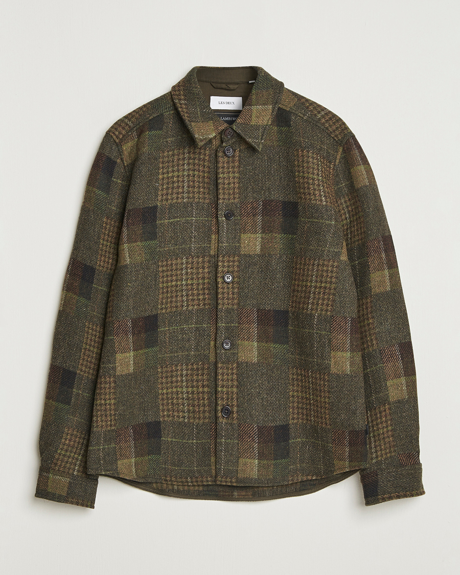 Homme | Chemises | LES DEUX | Kody Patchwork Wool Overshirt Green