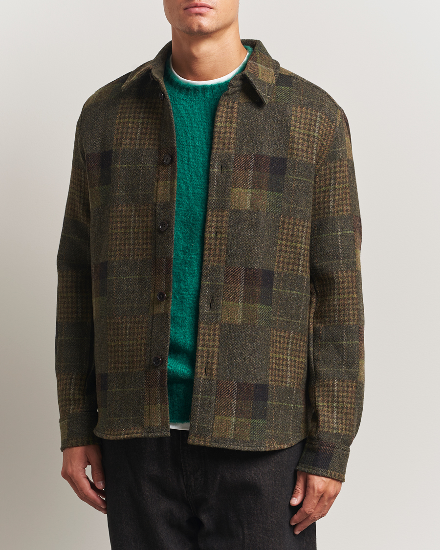 Homme | Chemises | LES DEUX | Kody Patchwork Wool Overshirt Green