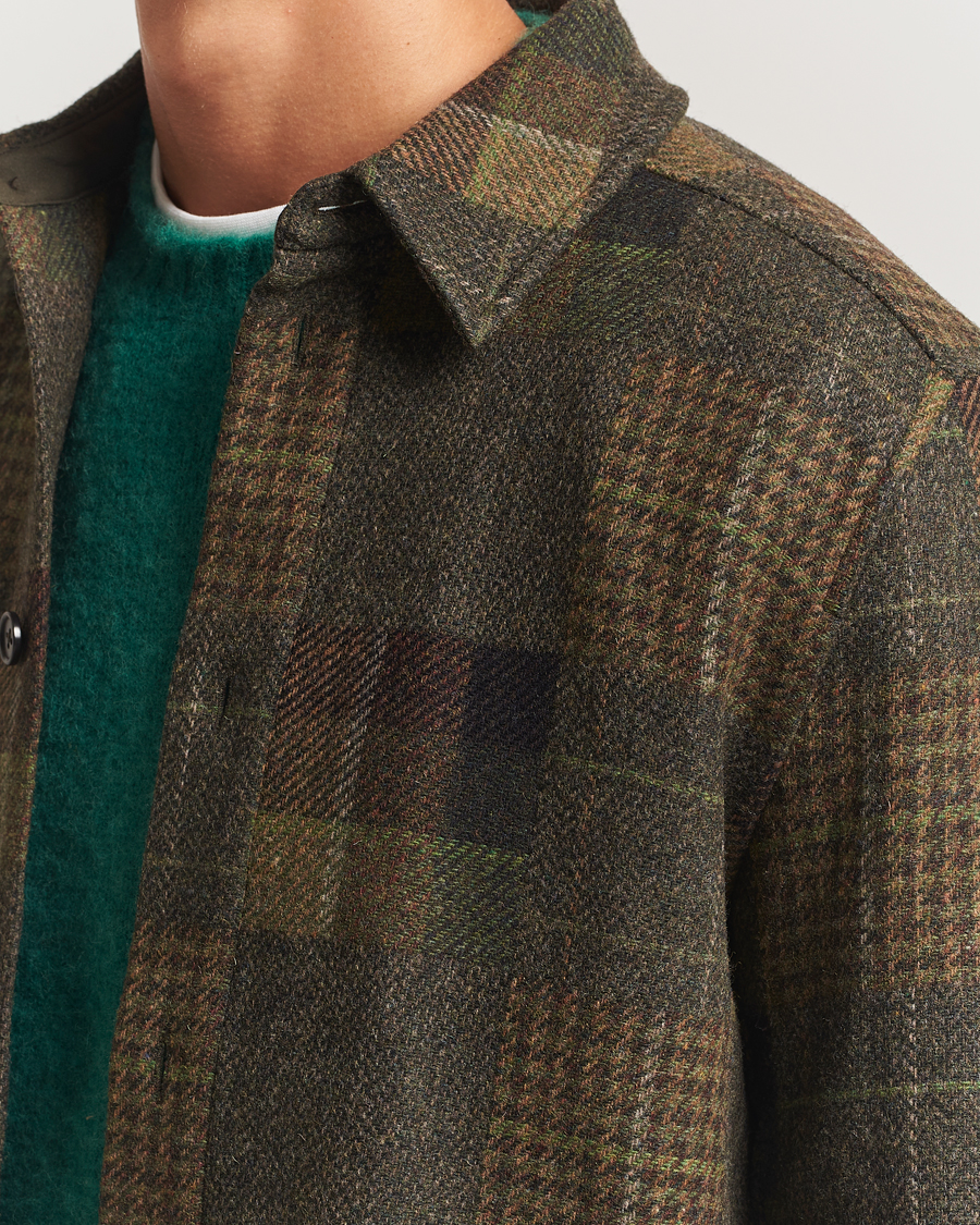 Homme | Chemises | LES DEUX | Kody Patchwork Wool Overshirt Green