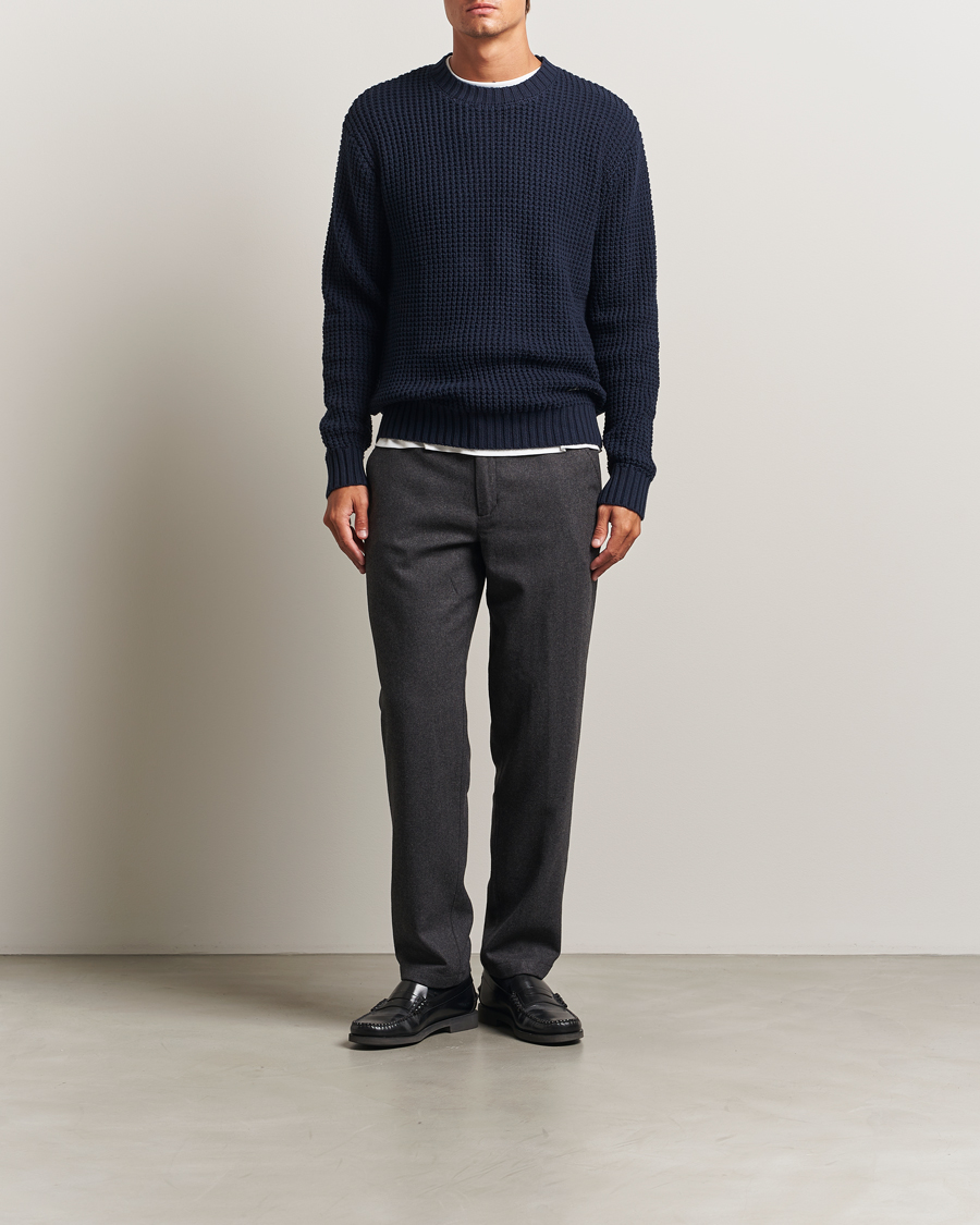 Heren | Truien | LES DEUX | Alvin Cotton Waffle Crewneck Dark Navy