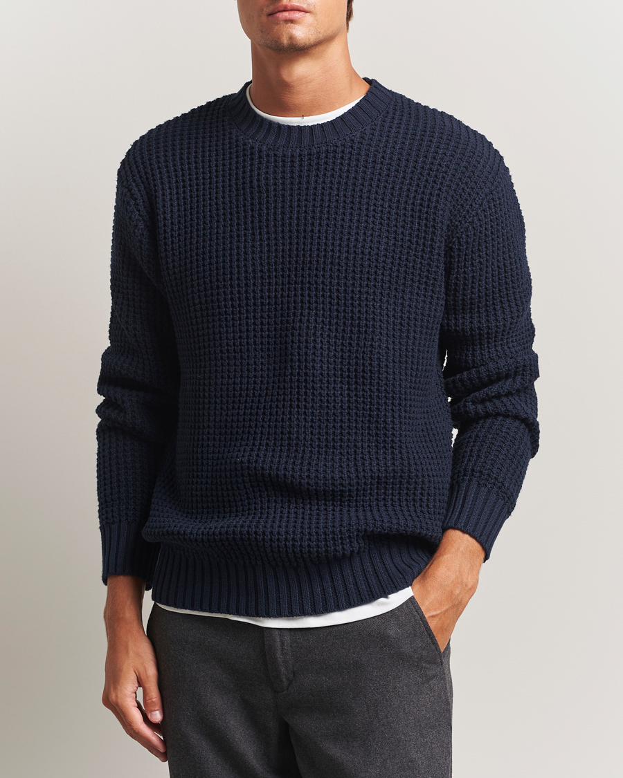 Heren | Truien | LES DEUX | Alvin Cotton Waffle Crewneck Dark Navy