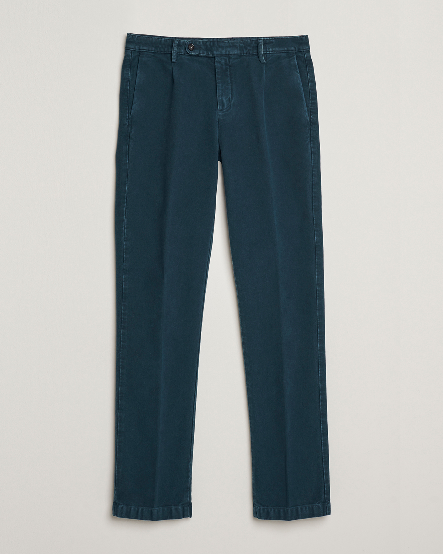 Heren | Broeken | Massimo Alba | Ionio Pleated Moleskine Trousers Petrol Blue