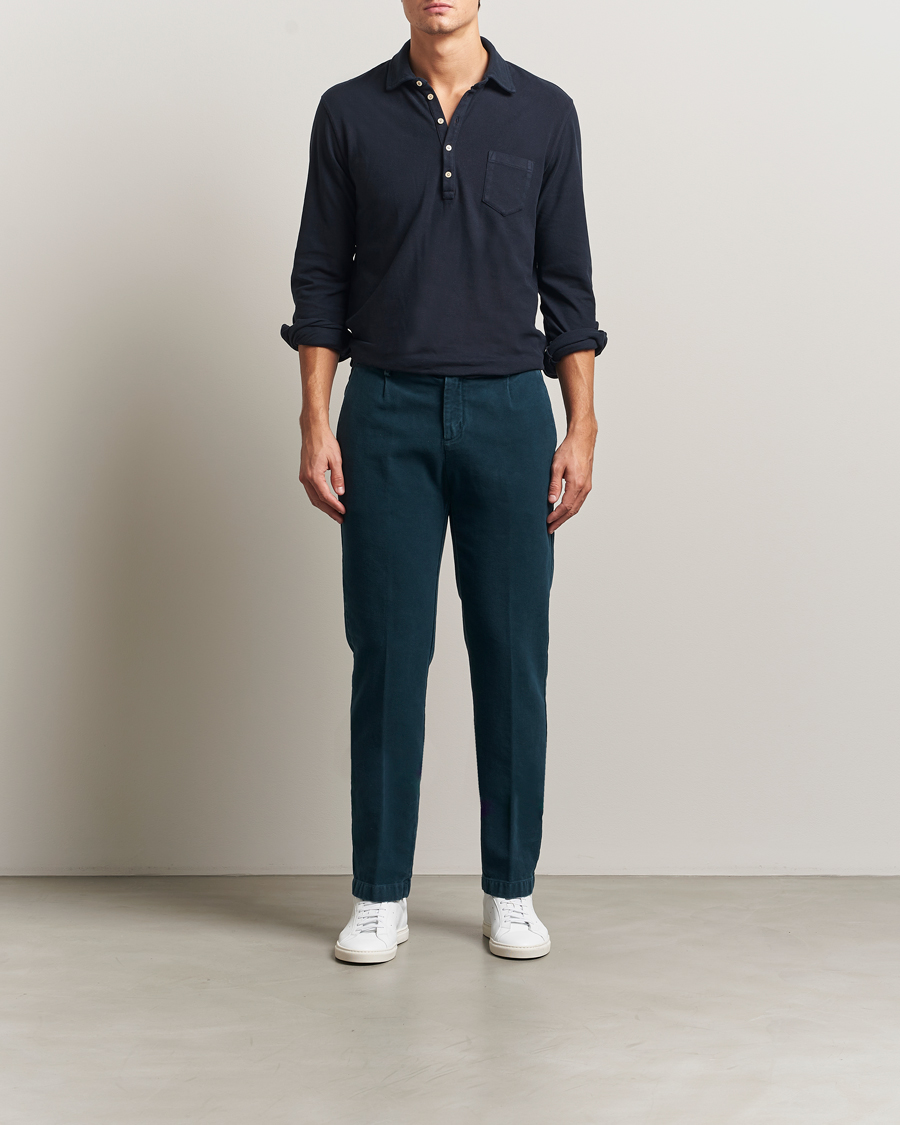 Heren | Broeken | Massimo Alba | Ionio Pleated Moleskine Trousers Petrol Blue