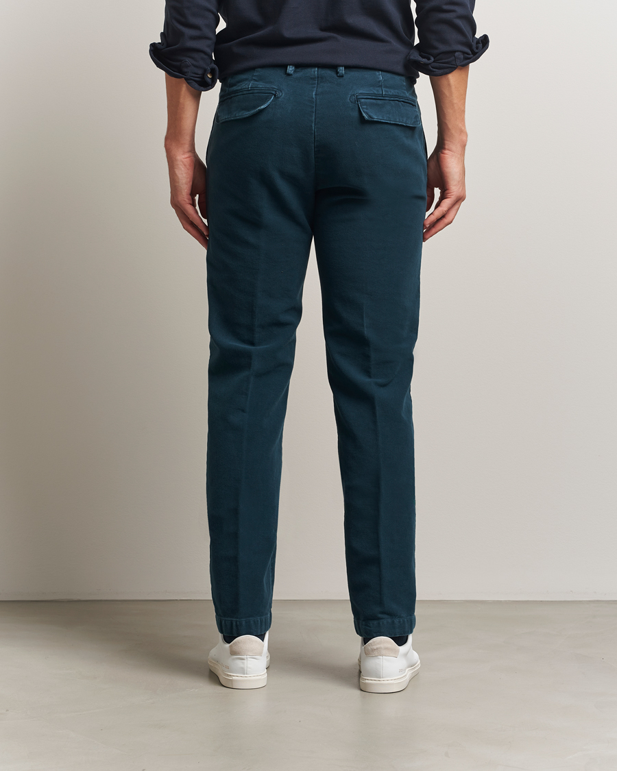 Heren | Broeken | Massimo Alba | Ionio Pleated Moleskine Trousers Petrol Blue