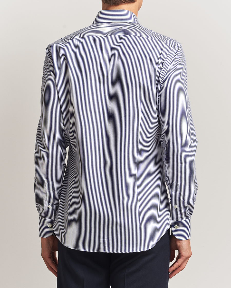 Heren | Overhemden | Mazzarelli | Soft Cotton Twill Button Down Shirt Navy Stripe