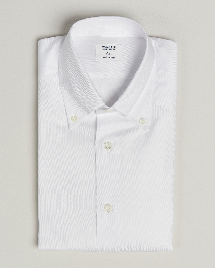 Heren | Overhemden | Mazzarelli | Soft Cotton Twill Button Down Shirt White