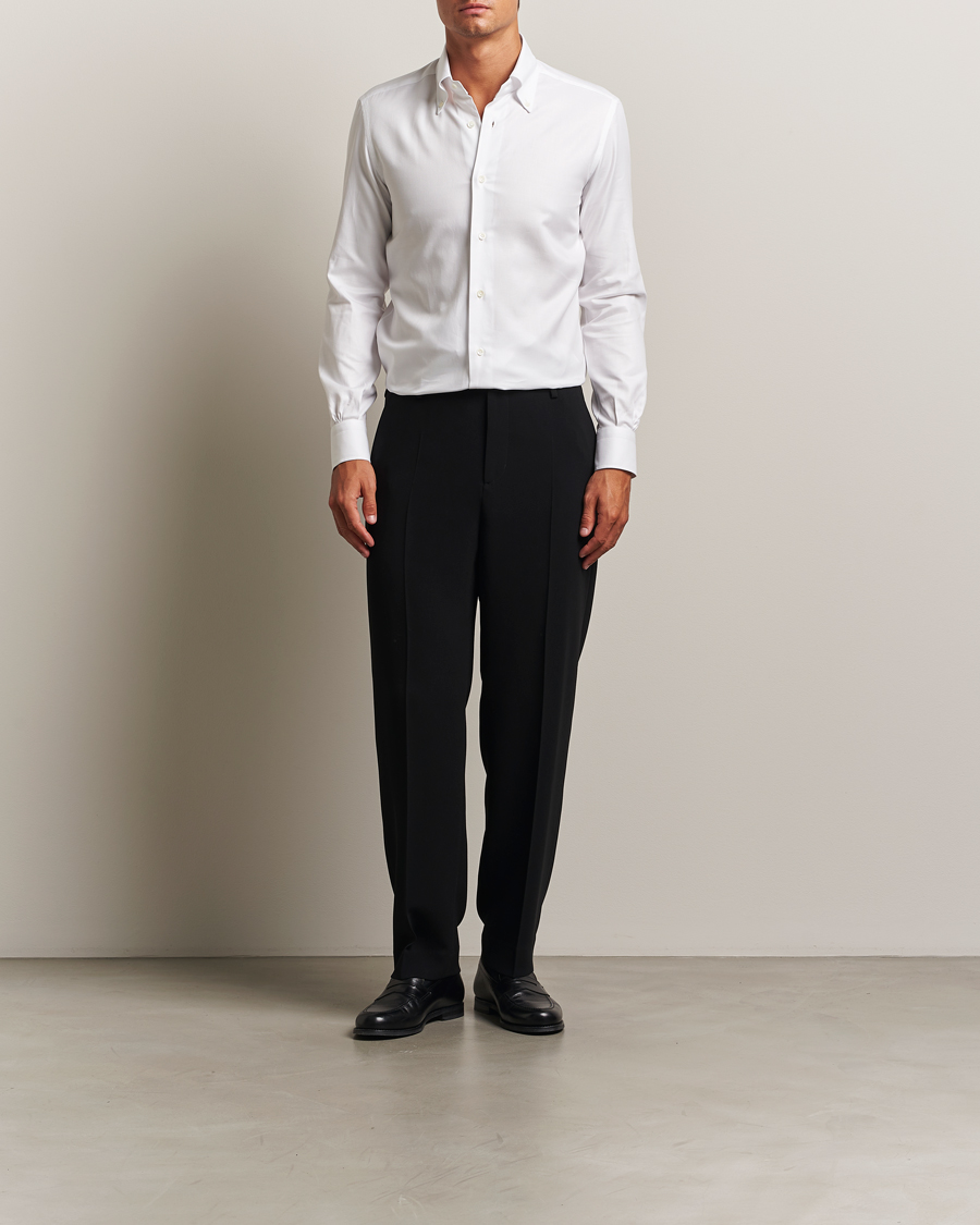 Heren | Overhemden | Mazzarelli | Soft Cotton Twill Button Down Shirt White