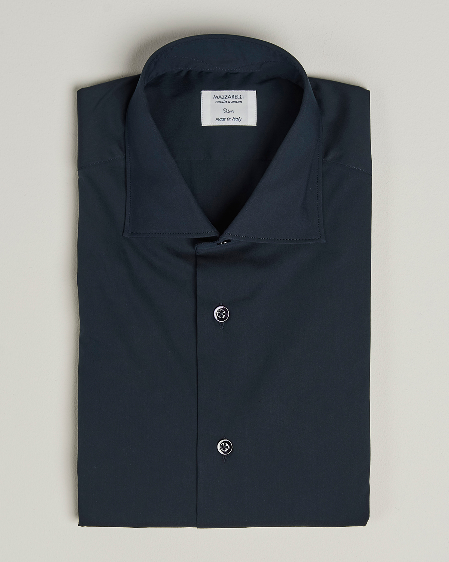 Homme | Chemises | Mazzarelli | Soft Cotton/Stretch Cut Away Shirt Navy