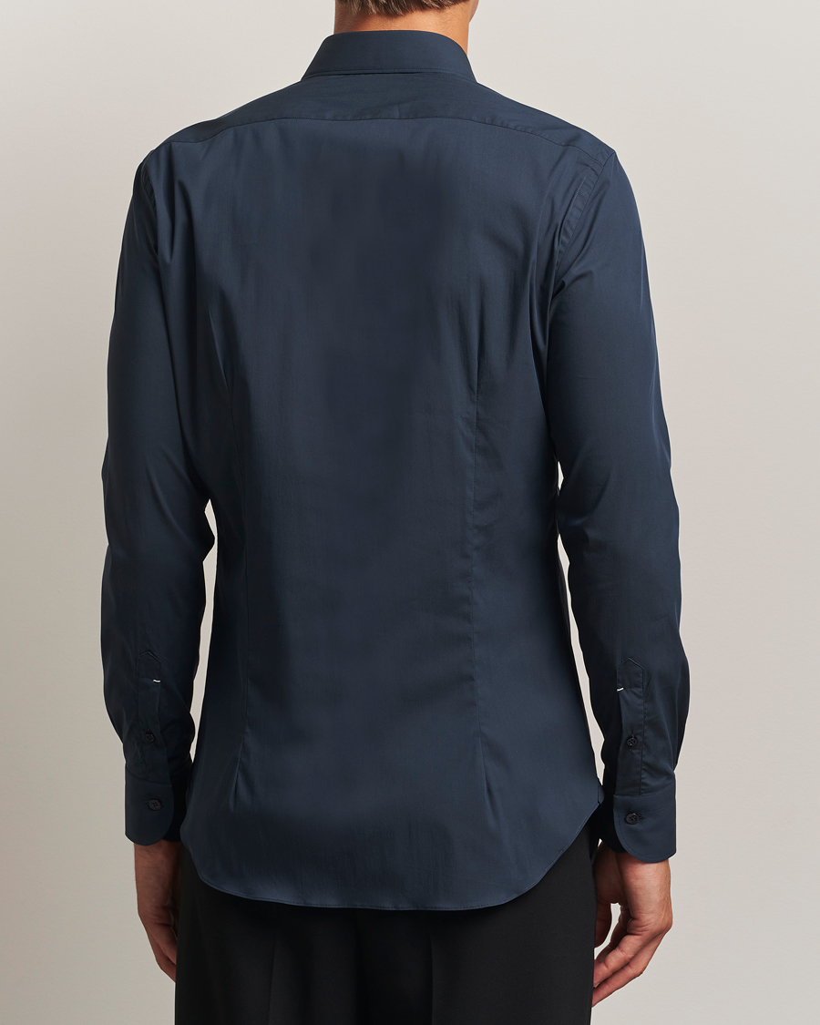 Homme | Chemises | Mazzarelli | Soft Cotton/Stretch Cut Away Shirt Navy
