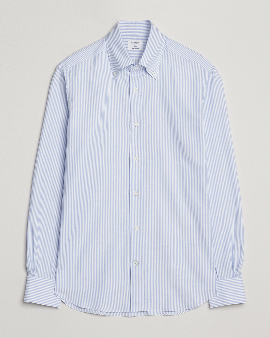 Heren | Overhemden | Mazzarelli | Soft Oxford Button Down Shirt Light Blue Stripe