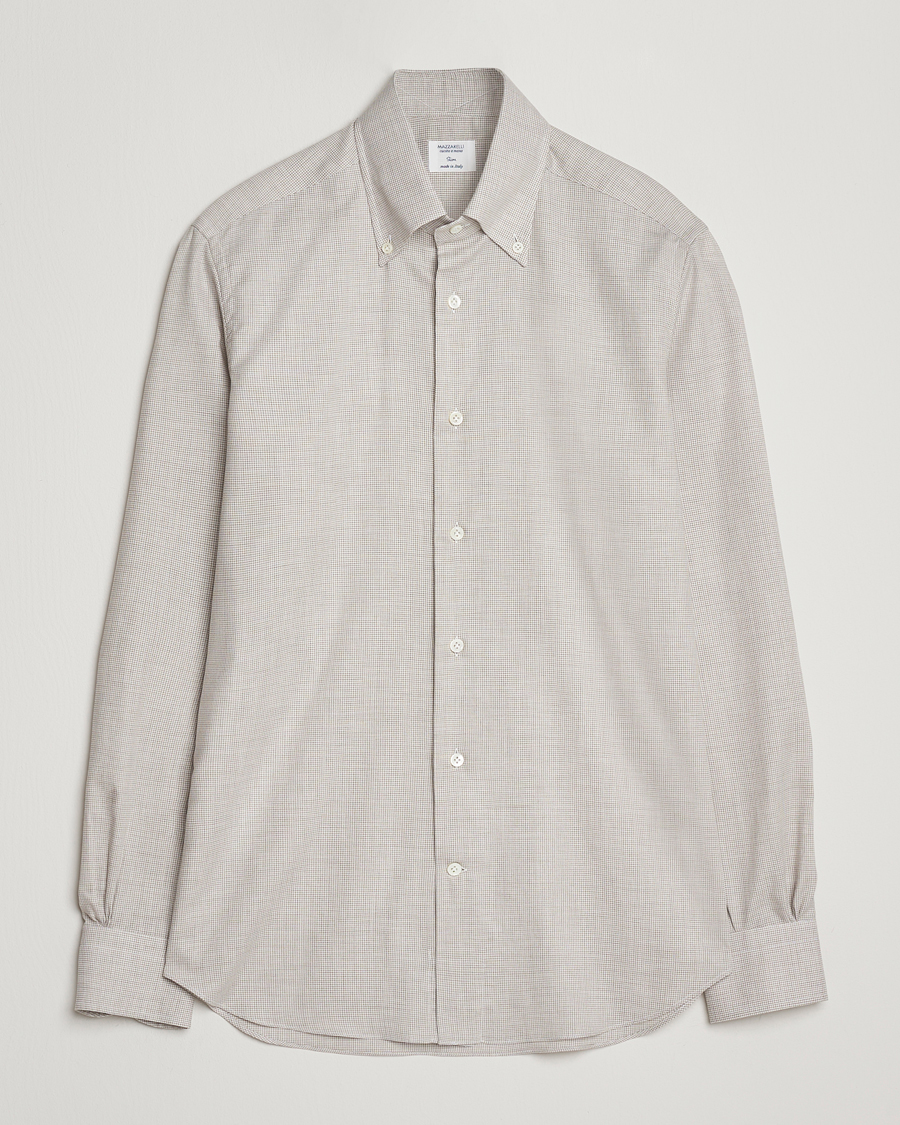 Heren | Overhemden | Mazzarelli | Soft Flannel Button Down Shirt Beige
