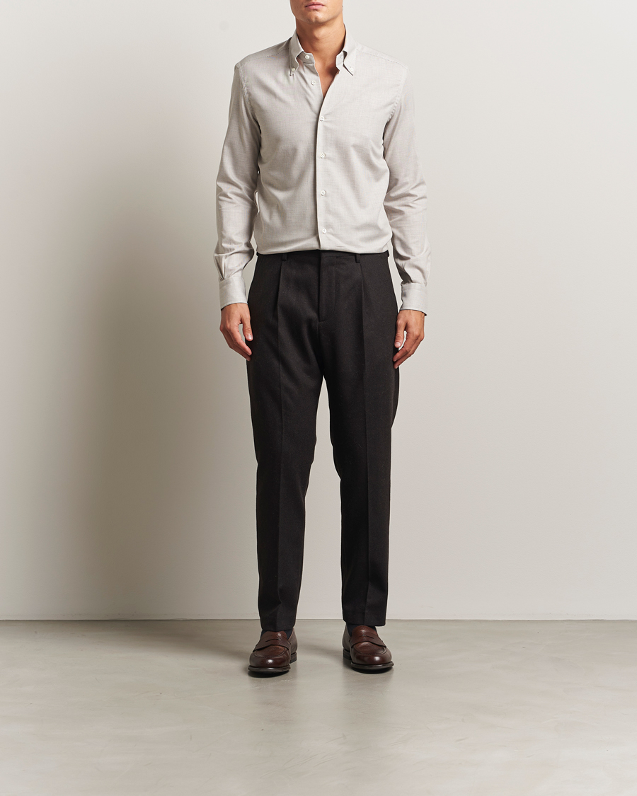 Homme | Chemises | Mazzarelli | Soft Flannel Button Down Shirt Beige