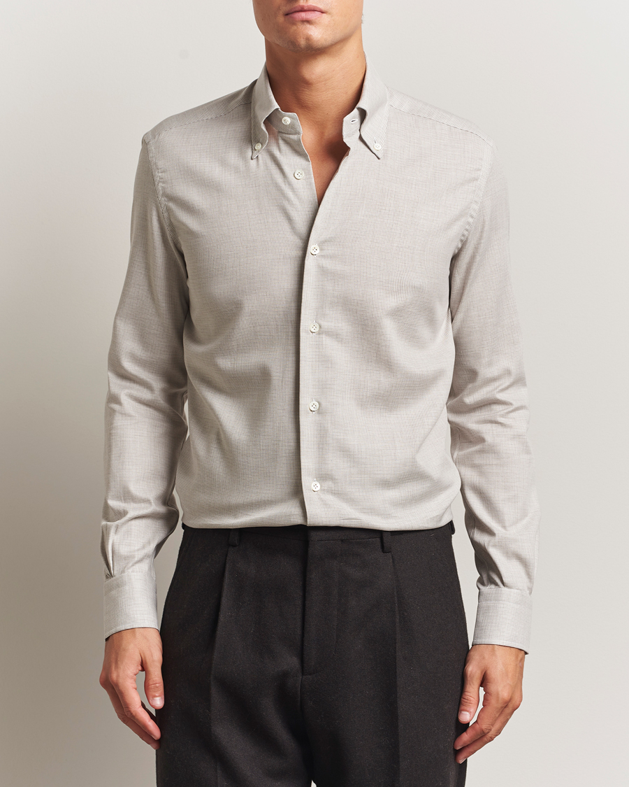Homme | Chemises | Mazzarelli | Soft Flannel Button Down Shirt Beige