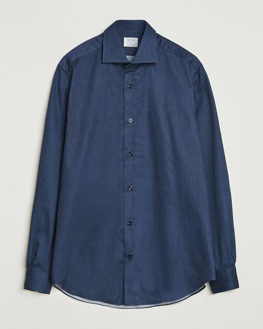 Heren | Overhemden | Mazzarelli | Soft Flannel Cut Away Shirt Navy