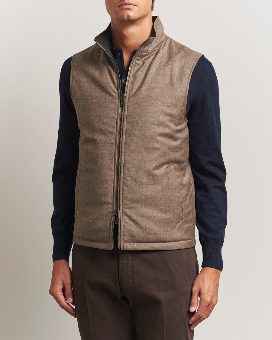 Homme | Gilets | Oscar Jacobson | Nylon/Wool Reversible Vest Brown