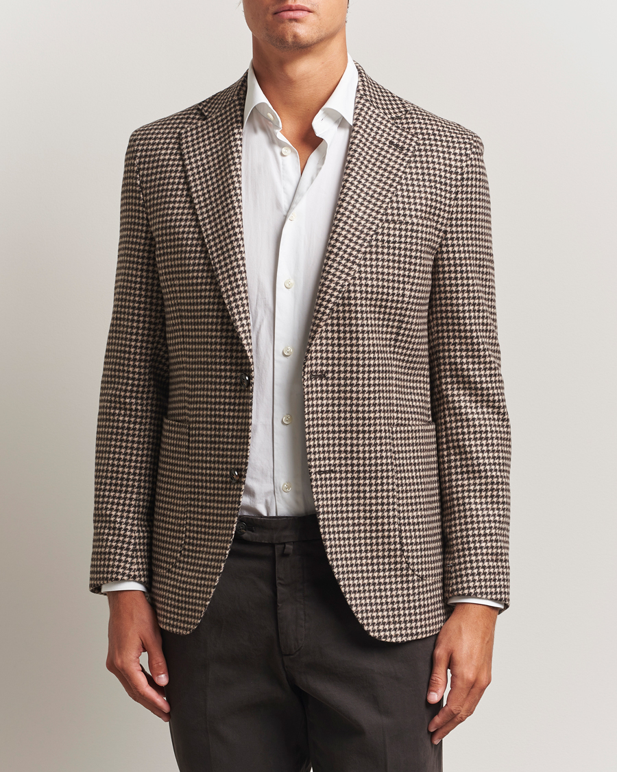 Homme | Blazers | Oscar Jacobson | Fogerty Houndstooth Wool Blazer Brown