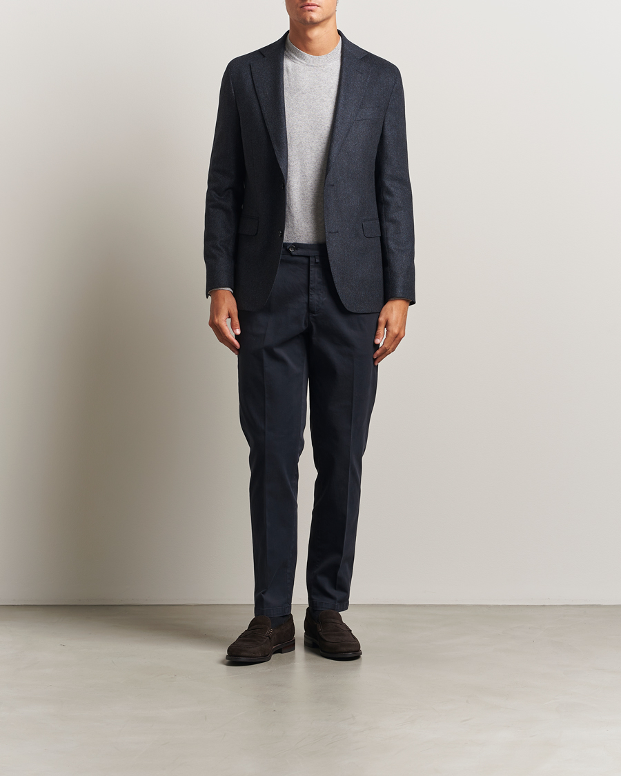 Homme | Blazers | Oscar Jacobson | Fogerty Herringbone Tweed Blazer Navy