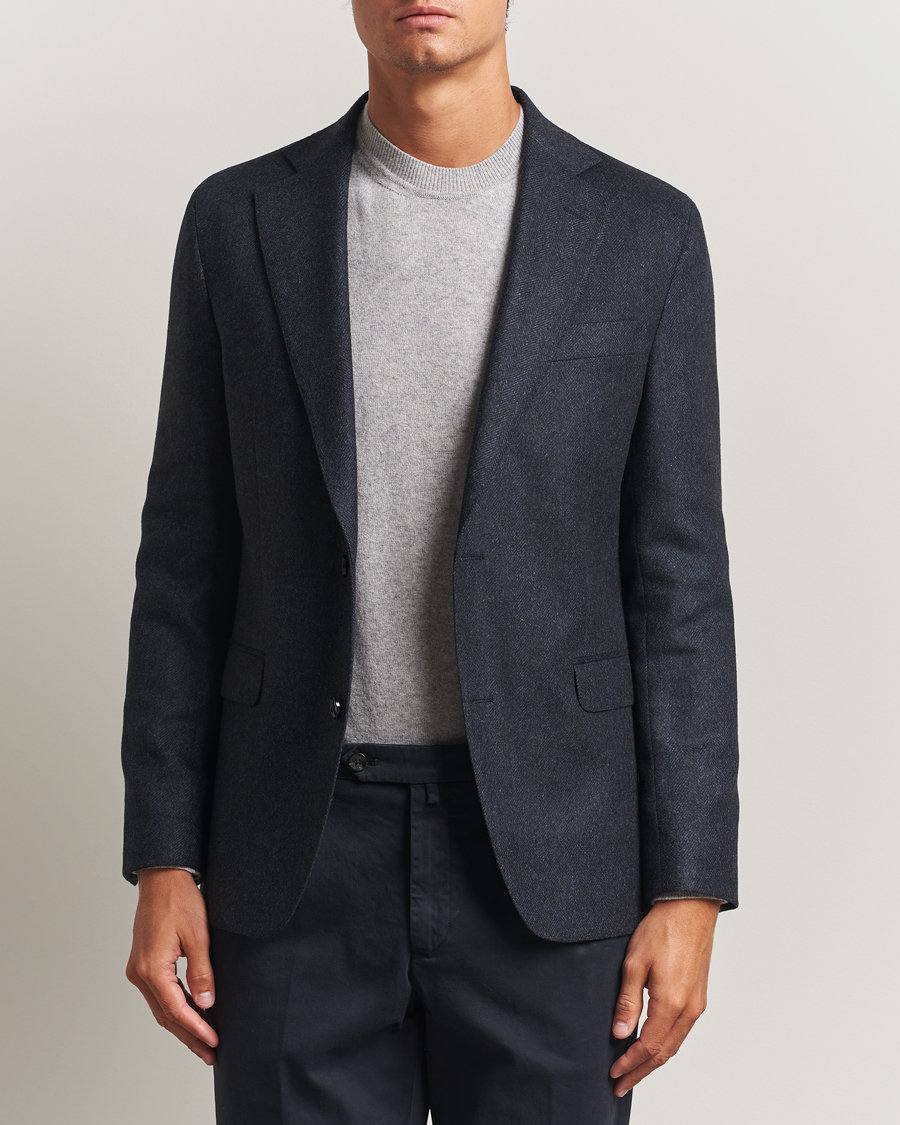 Homme | Blazers | Oscar Jacobson | Fogerty Herringbone Tweed Blazer Navy