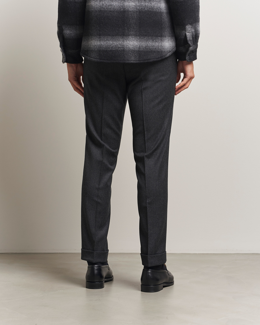 Heren | Broeken | Oscar Jacobson | Dandy Turn Up Flannel Trousers Charcoal