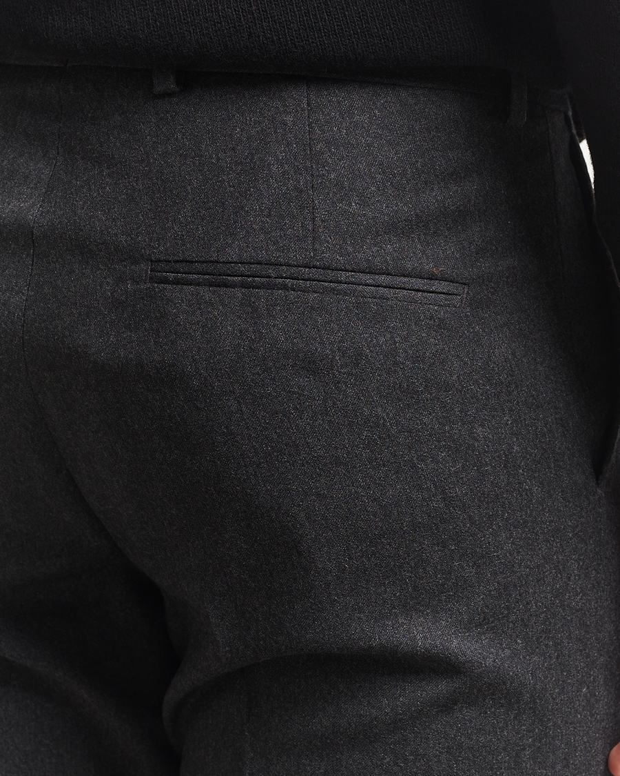 Heren | Broeken | Oscar Jacobson | Dandy Turn Up Flannel Trousers Charcoal