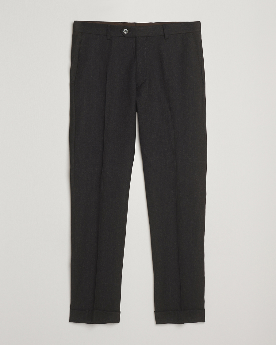 Heren | Broeken | Oscar Jacobson | Dandy Turn Up Flannel Trousers Dark Brown