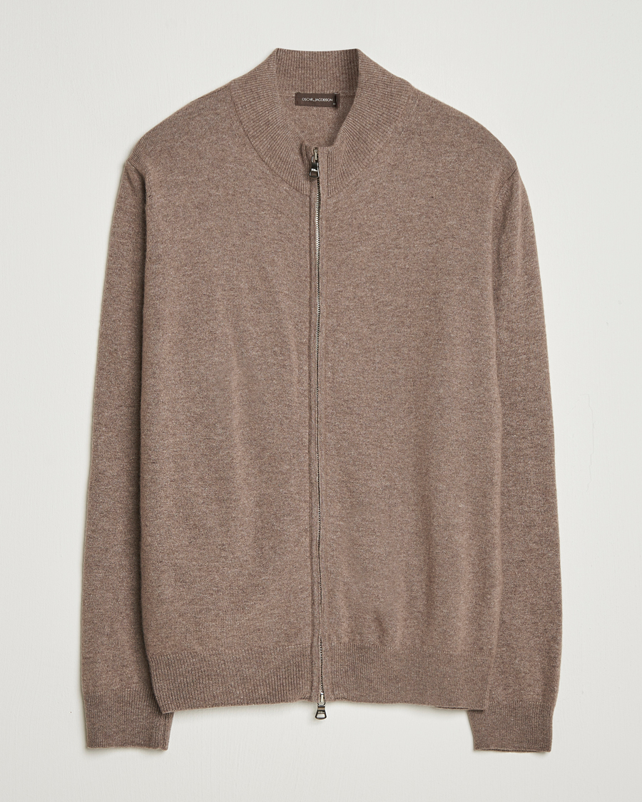 Homme | Pulls Et Tricots | Oscar Jacobson | Seb Wool/Cashmere Full Zip Light Brown