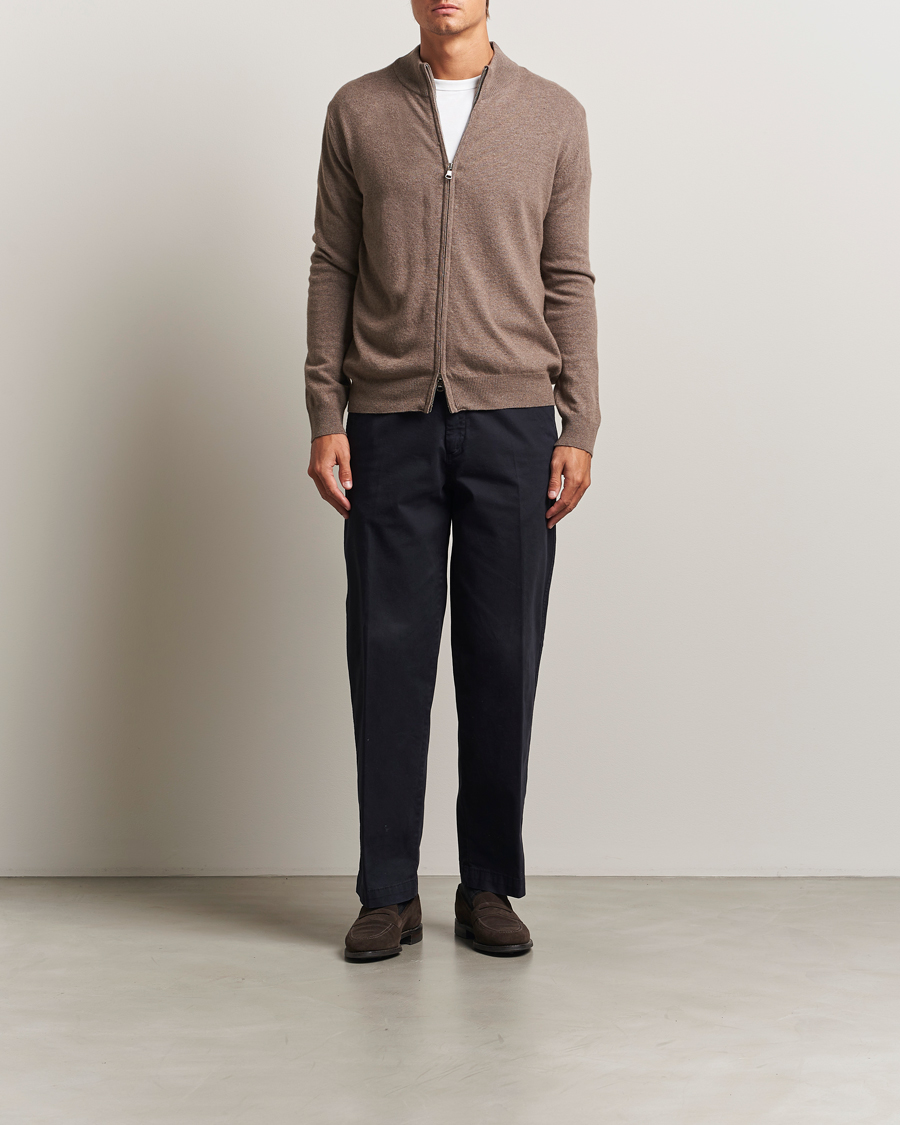 Homme | Pulls Et Tricots | Oscar Jacobson | Seb Wool/Cashmere Full Zip Light Brown