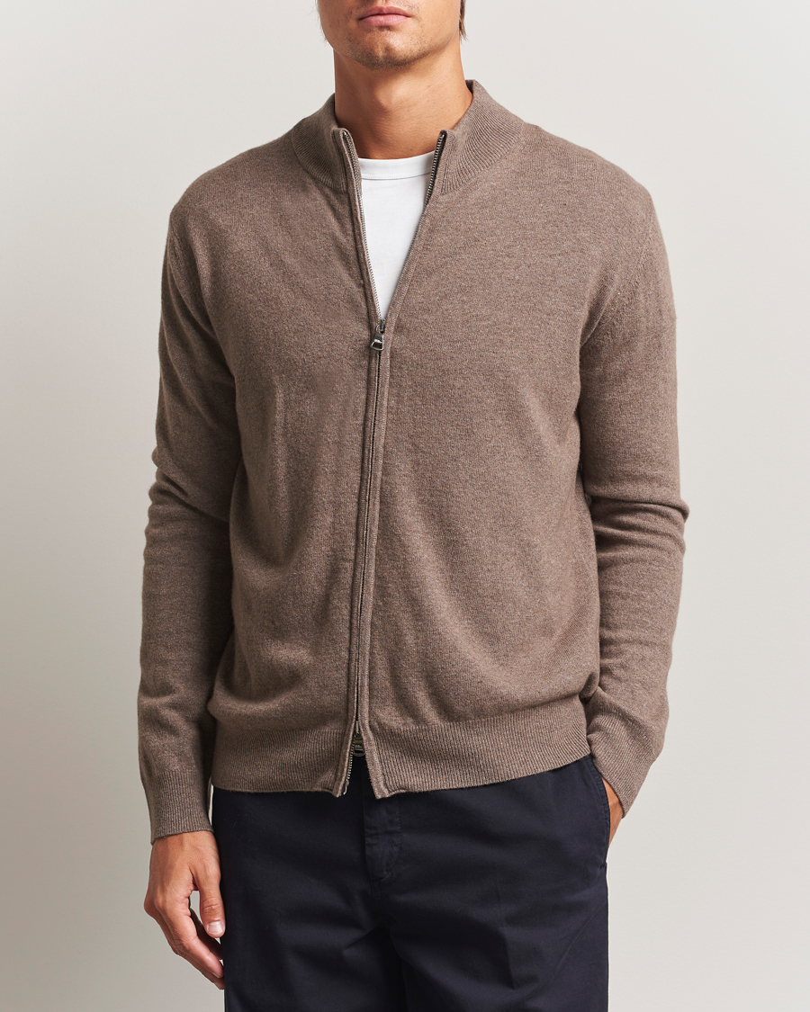 Homme | Pulls Et Tricots | Oscar Jacobson | Seb Wool/Cashmere Full Zip Light Brown