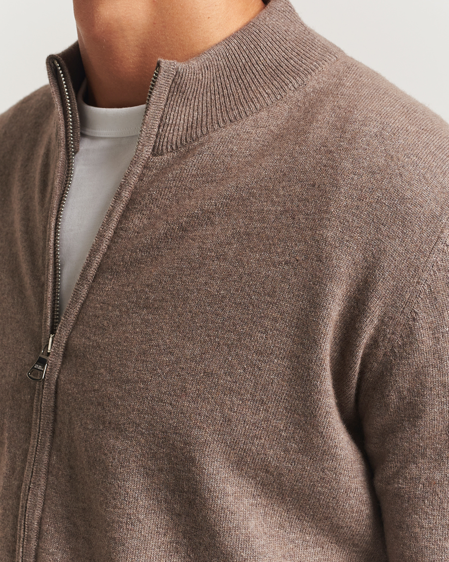 Homme | Pulls Et Tricots | Oscar Jacobson | Seb Wool/Cashmere Full Zip Light Brown