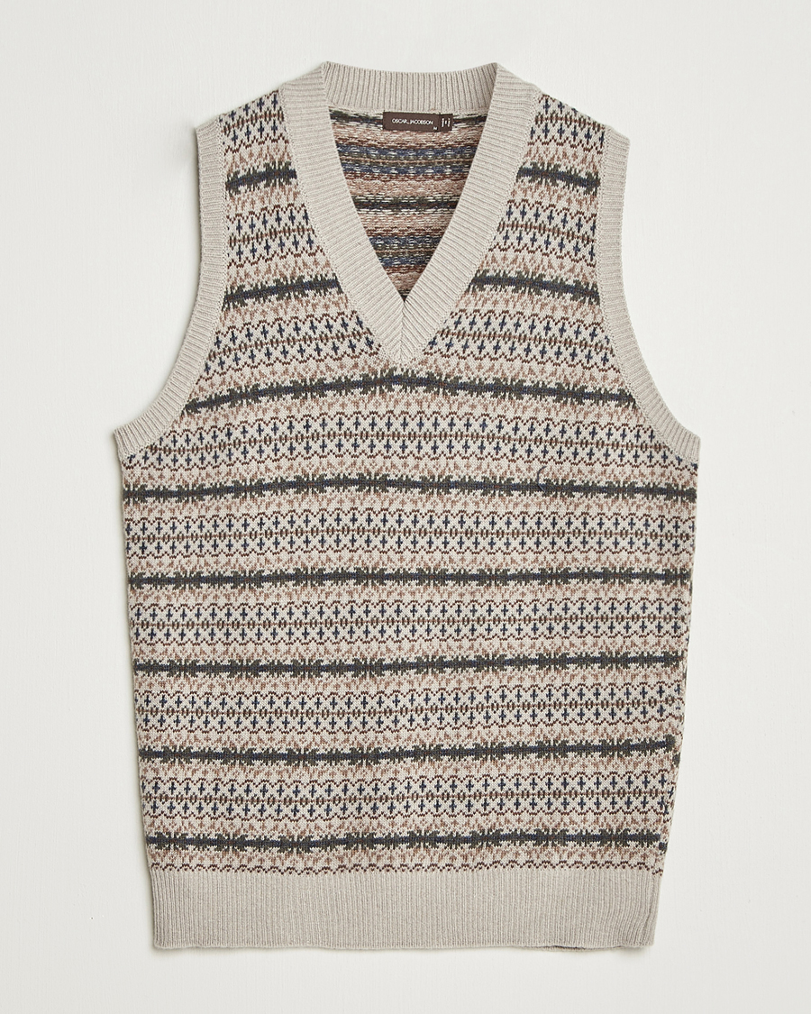 Homme | Pulls Et Tricots | Oscar Jacobson | Lucas Fair Isle Wool/Cashmere Vest Beige
