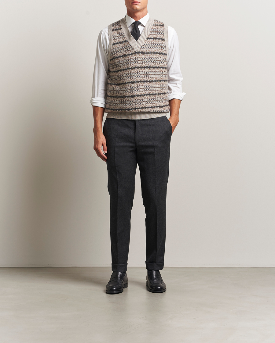 Homme | Pulls Et Tricots | Oscar Jacobson | Lucas Fair Isle Wool/Cashmere Vest Beige