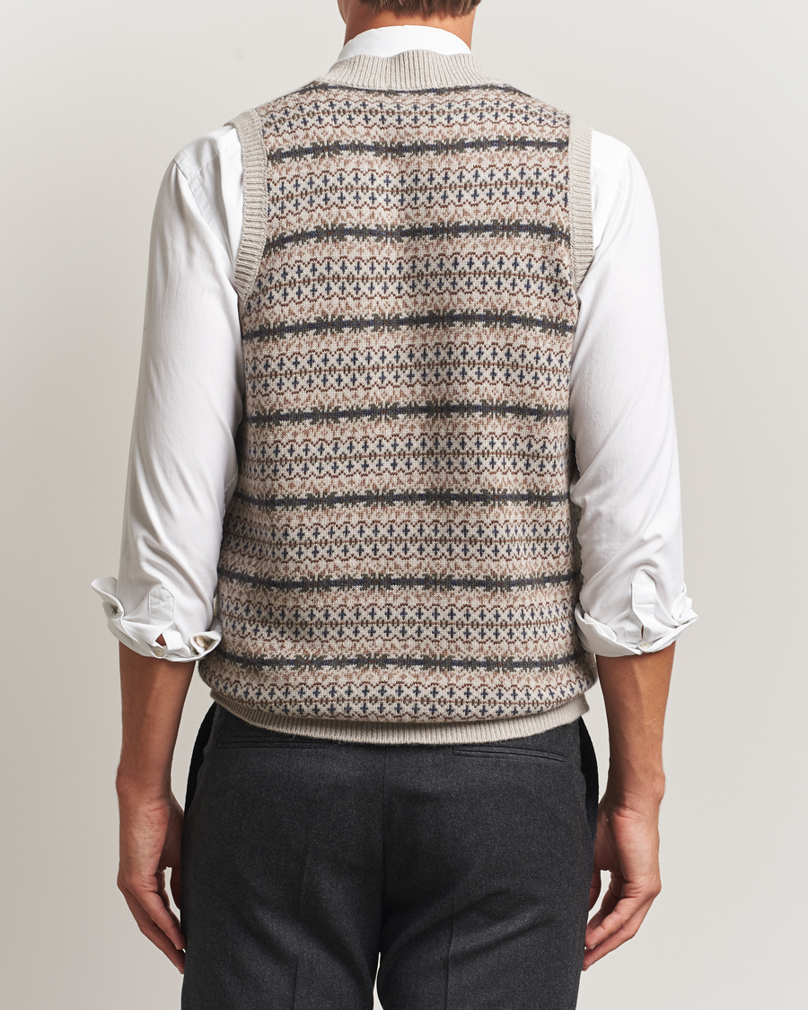 Homme | Pulls Et Tricots | Oscar Jacobson | Lucas Fair Isle Wool/Cashmere Vest Beige