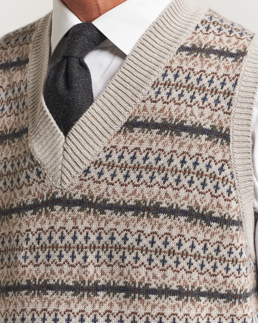 Homme | Pulls Et Tricots | Oscar Jacobson | Lucas Fair Isle Wool/Cashmere Vest Beige