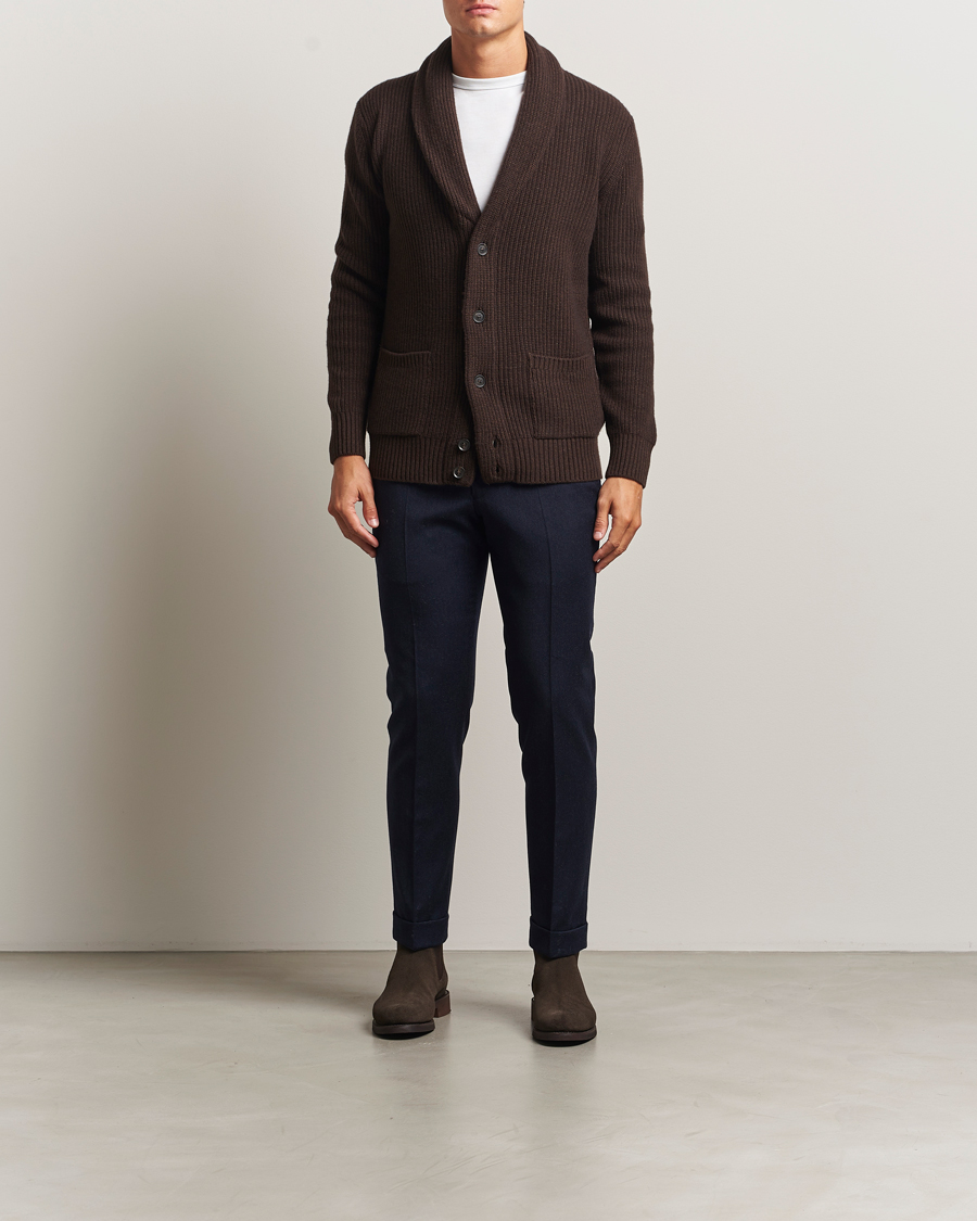 Homme | Pulls Et Tricots | Oscar Jacobson | Roland Wool Cardigan Dark Brown