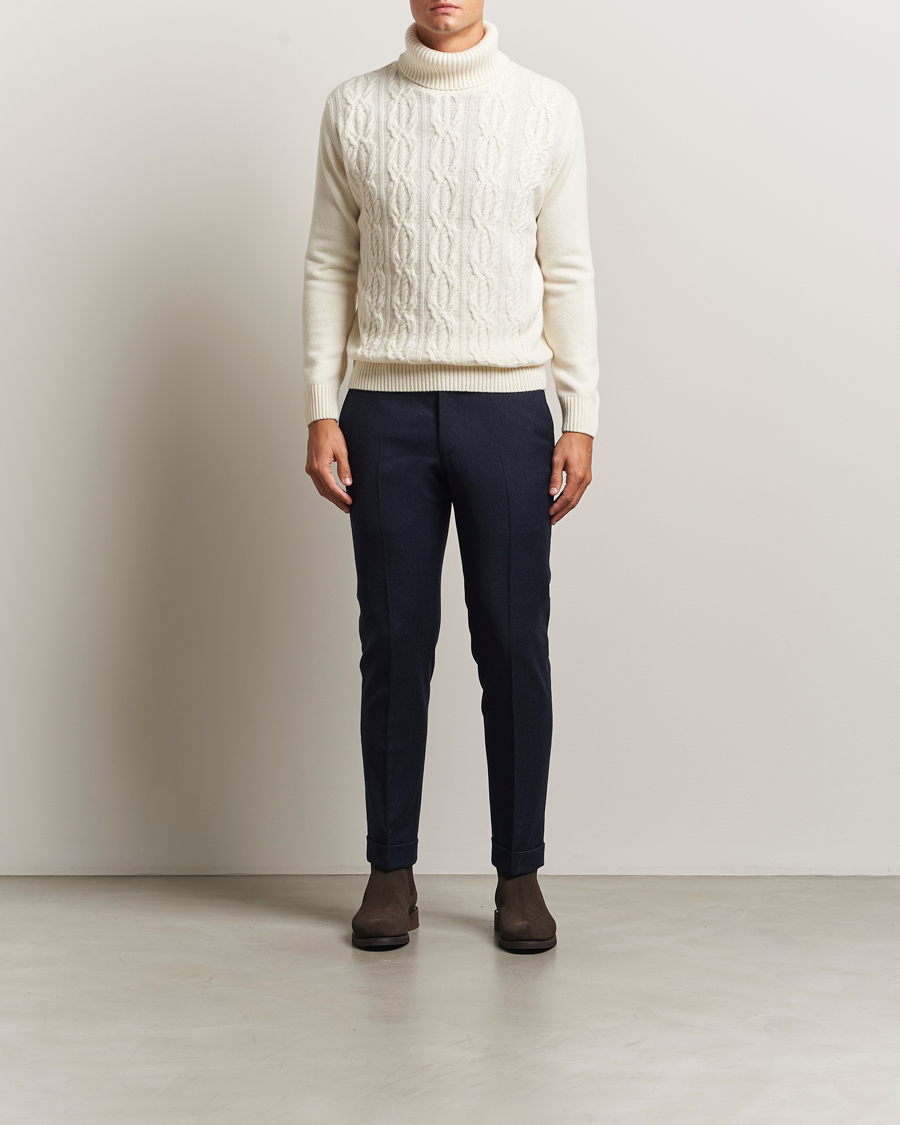Heren | Truien | Oscar Jacobson | Heavy Knitted Wool/Cashmere Cable Polo White
