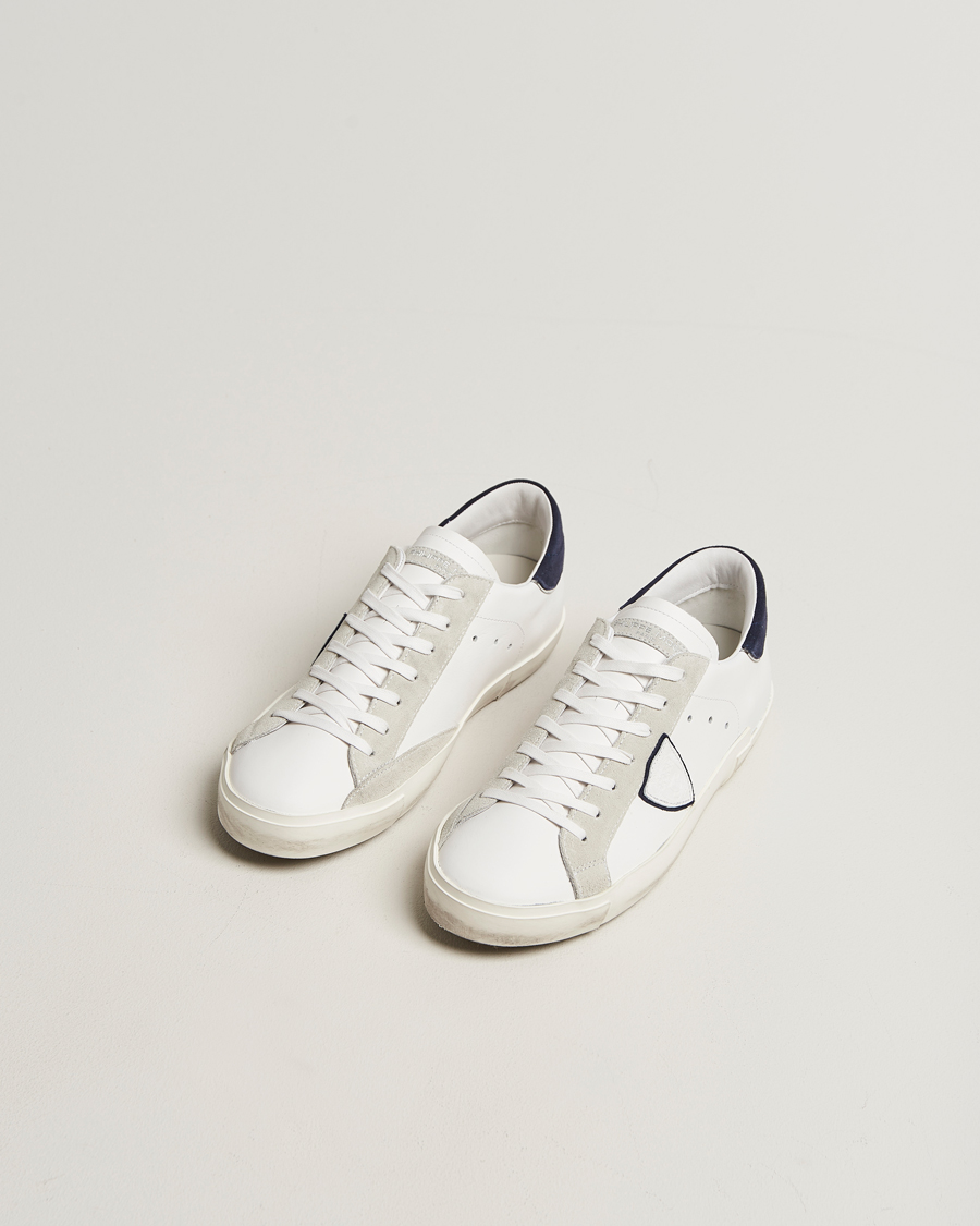 Homme | Baskets | Philippe Model | Prsx Low Top Mix Leather Sneakers White/Navy