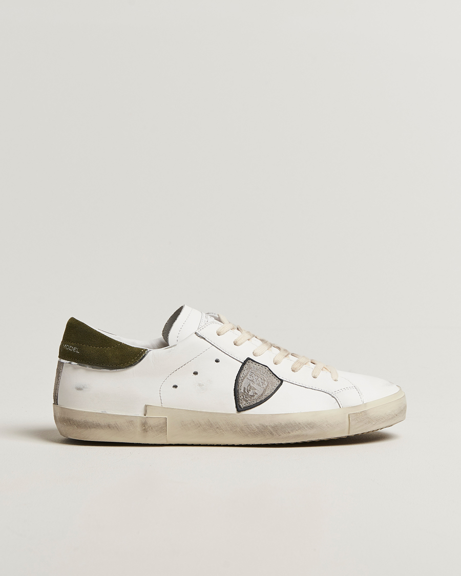 Homme | Baskets | Philippe Model | Prsx Low Top Mix Leather Sneakers White/Green