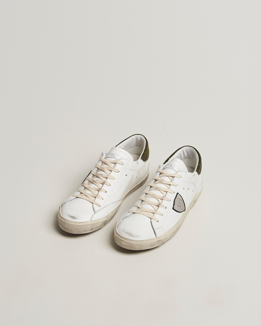 Homme | Baskets | Philippe Model | Prsx Low Top Mix Leather Sneakers White/Green