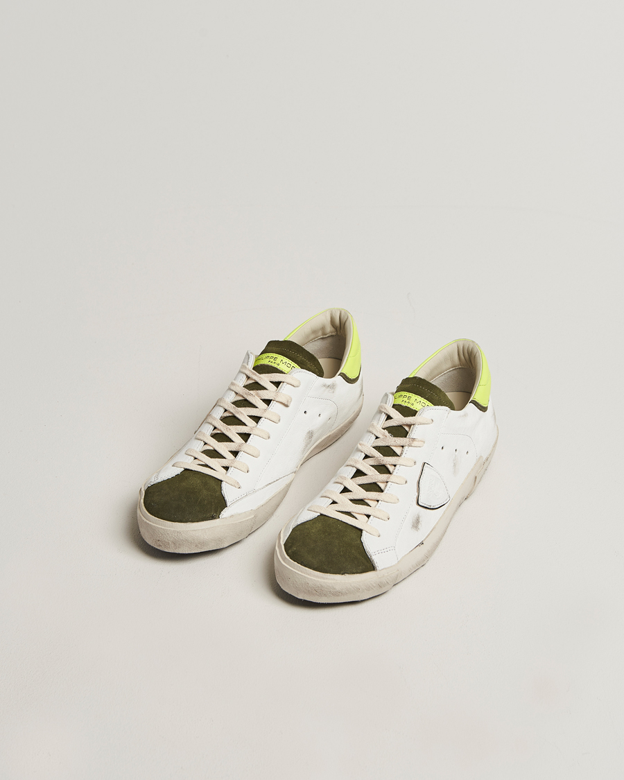 Homme | Baskets | Philippe Model | Prsx Low Top Vintage Mix Leather Sneakers White/Military