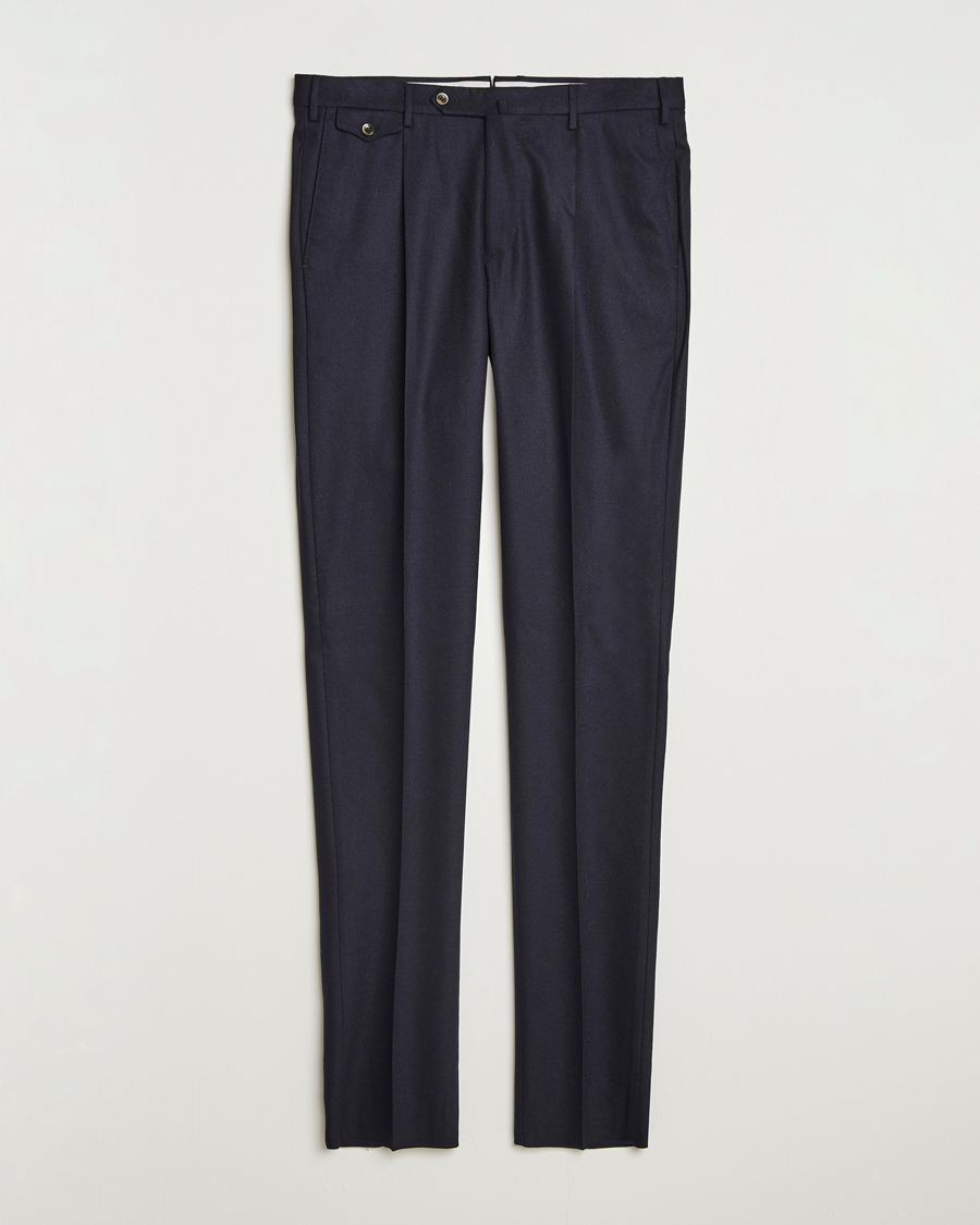 Heren | Broeken | PT01 | Slim Fit Pleated Wool/Cashmere Trousers Navy