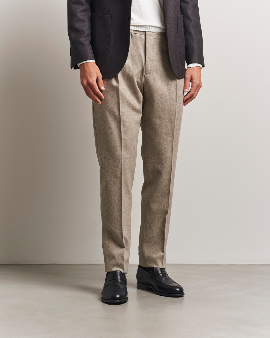 Homme | Pantalons | PT01 | Slim Fit Wool/Cashmere Drawstring Trousers Beige