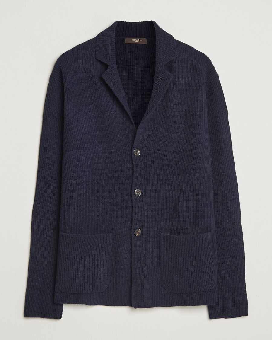Homme | Pulls Et Tricots | Zanone | Rib Wool Cardigan Jacket Navy