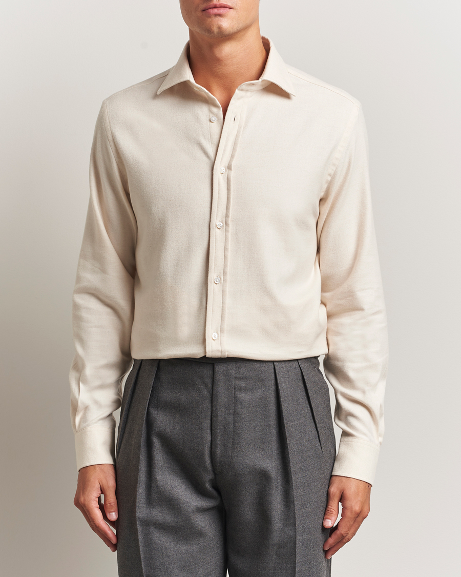 Homme | Chemises | Ralph Lauren Purple Label | Cotton Flannel Shirt Cream Melange