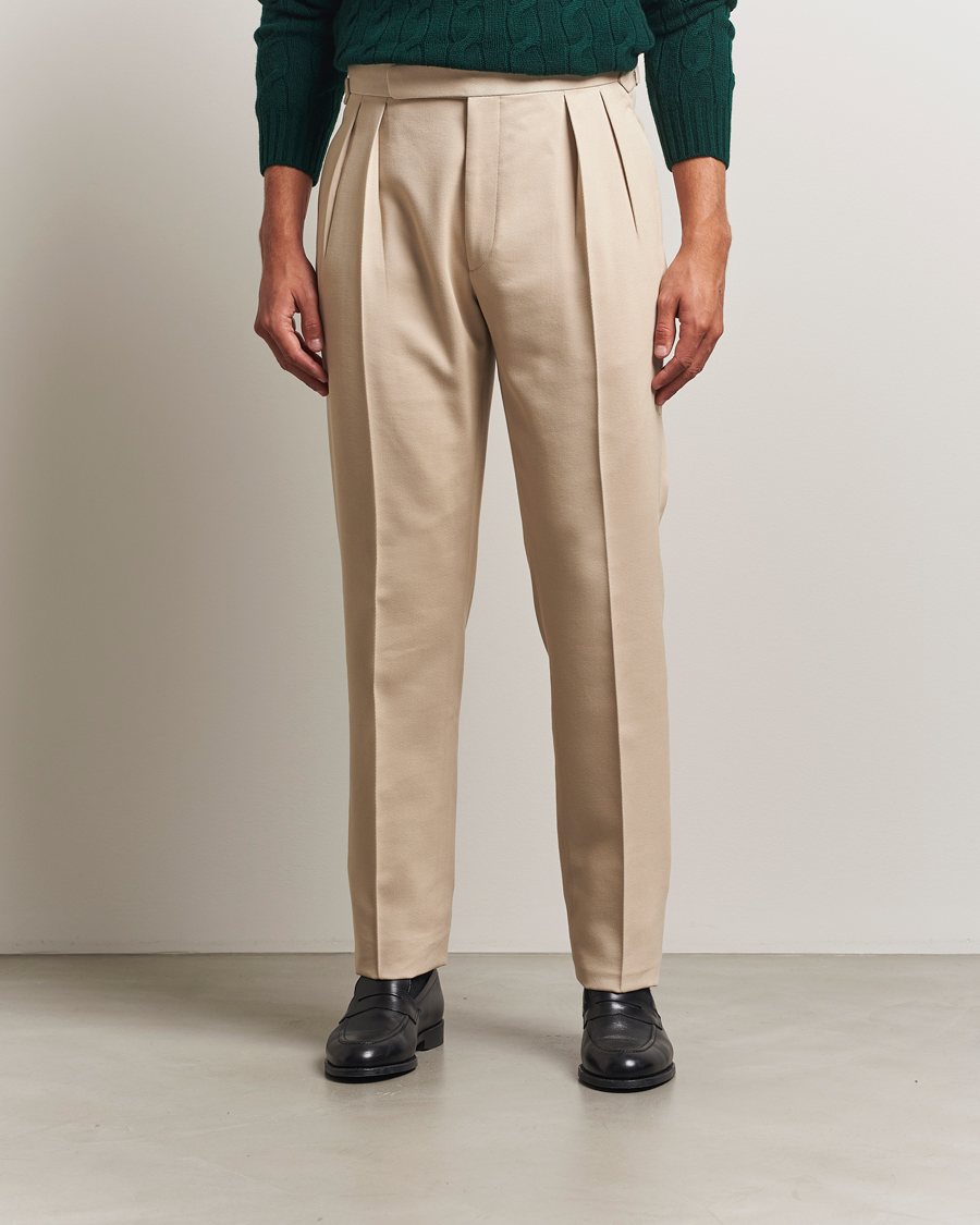 Homme | Pantalons | Ralph Lauren Purple Label | Pleated Twill Trousers Limestone