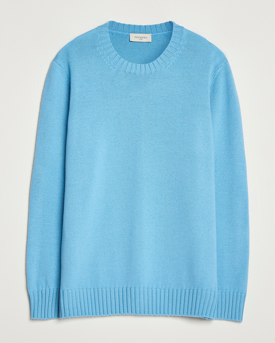 Homme | Pulls Et Tricots | Piacenza Cashmere | Brushed Wool Crew Neck Sky Blue