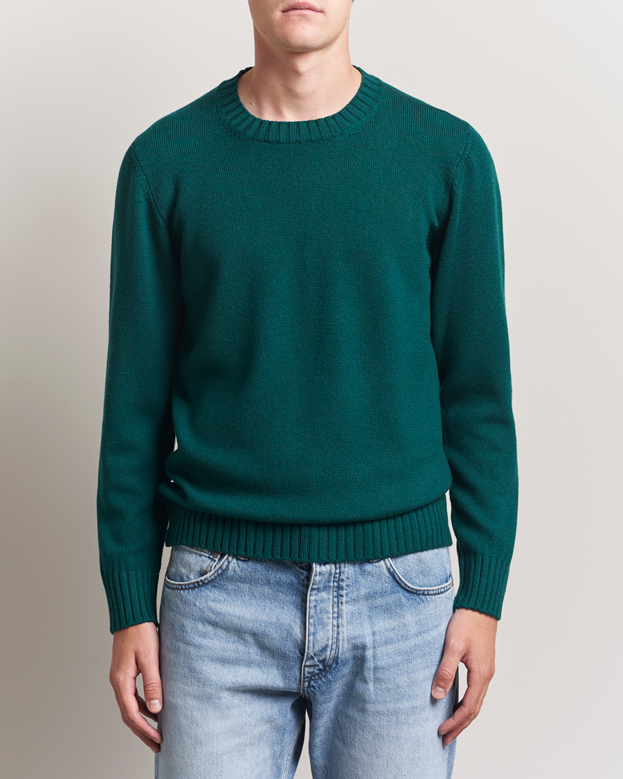 Heren | Truien | Piacenza Cashmere | Brushed Wool Crew Neck Dark Green