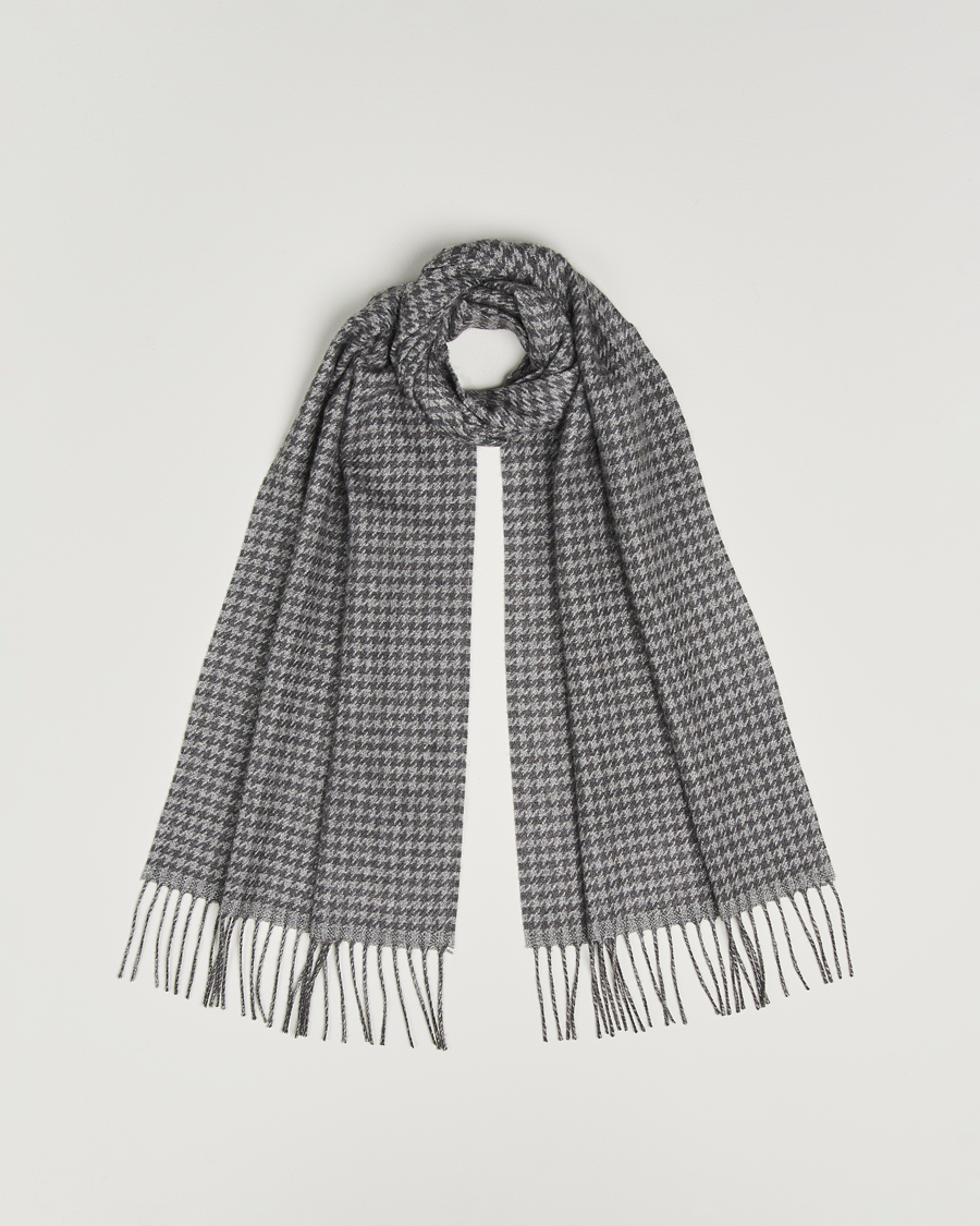 Heren | Sjaals | Piacenza Cashmere | Cashmere/Silk Houndstooth Scarf Light Grey