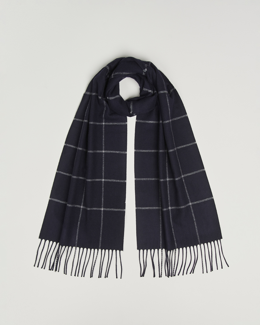 Homme | Écharpes | Piacenza Cashmere | Cashmere/Silk Window Pane Scarf Navy